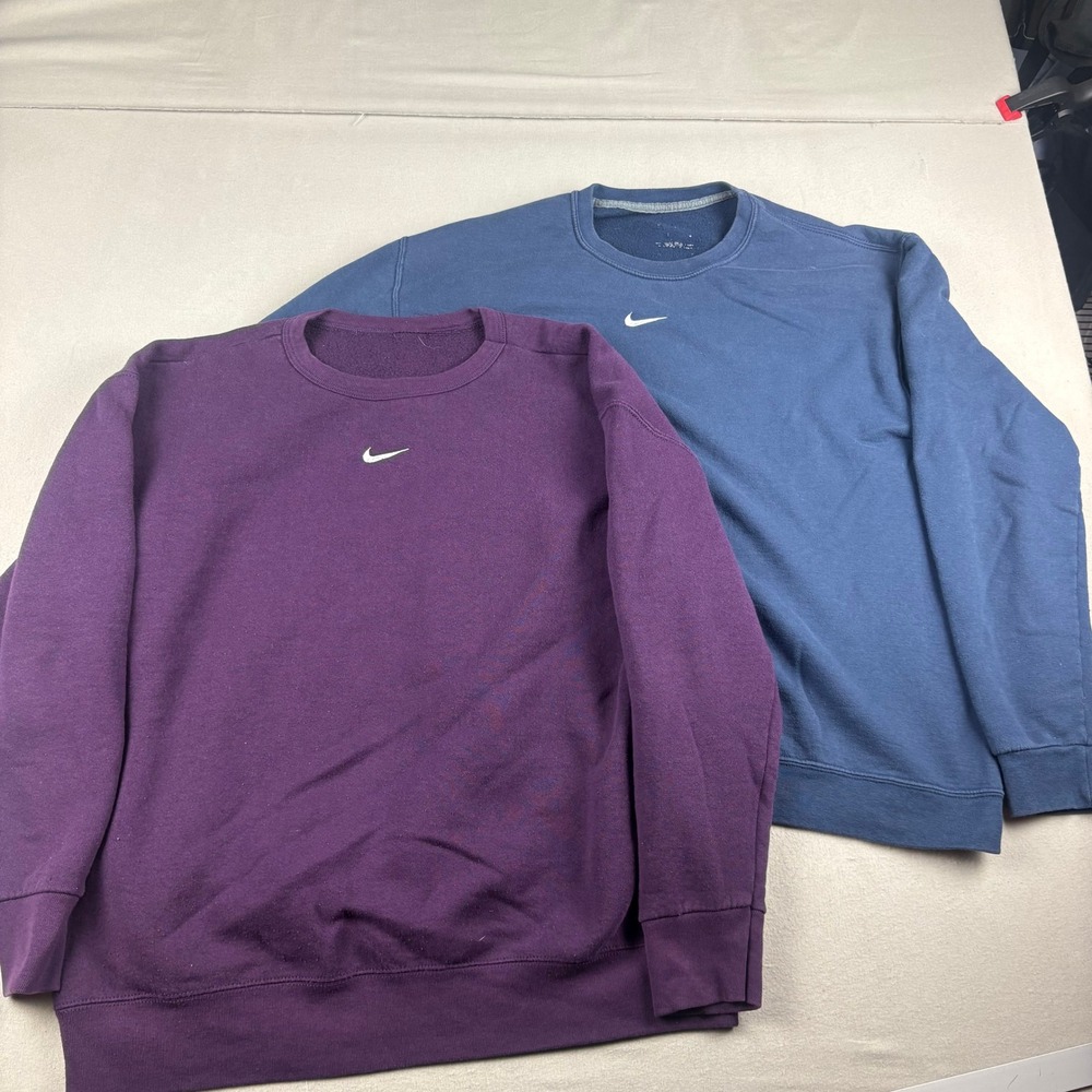 Nike Center Swoosh Crewneck Sweatshirt Bundle Purple Blue Mens Medium 2 Pack